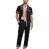 EA'S SECRET Mens Pajamas Set Short Sleeve Sleepwear Button Down Loungewear Soft Cotton 2Pcs Pj Set with Pockets S-XL (Black,L)